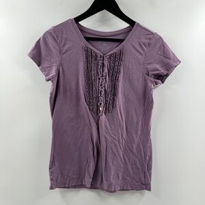 Eddie Bauer Lavender Short Sleeve Lace Front Top Women’s Size Medium